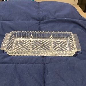 Vintage 3 Section Heavy Glass Olive Serving Dish